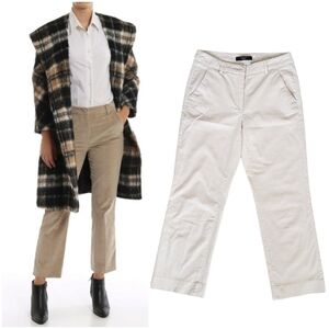 Max Mara Off White Corduroy Straight Leg Mid Rise Cropped Pants